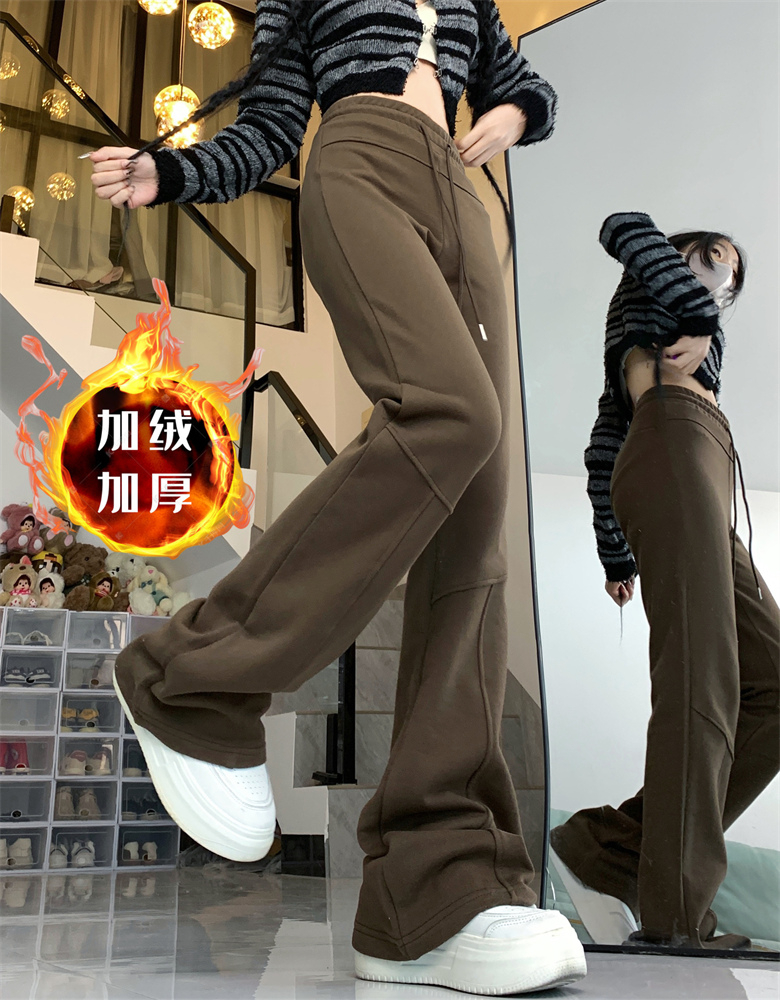 實拍  秋冬新款加絨百搭寬鬆闊腿喇叭褲