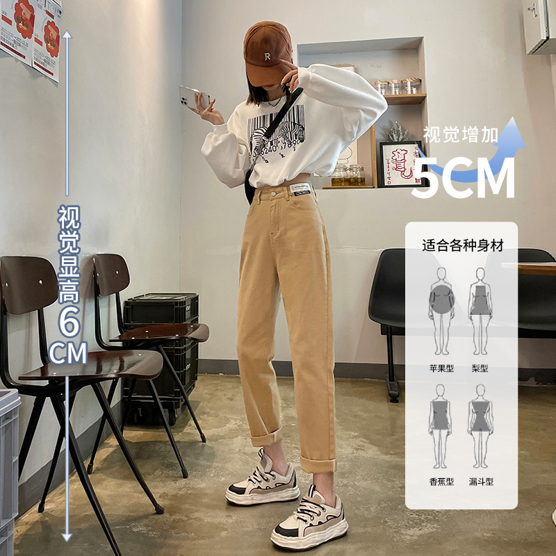 實拍2023秋季時尚高腰寬鬆老爹褲潮流復古牛仔褲女
