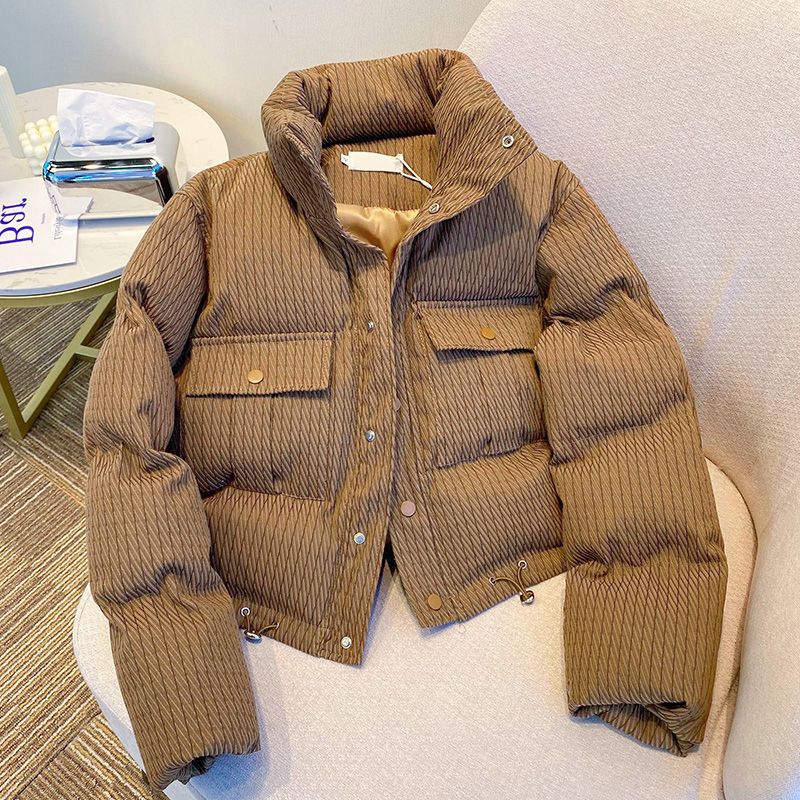 棕色棉服女冬季小香風高級感氣質溫柔風加厚夾棉短款外套立領棉衣