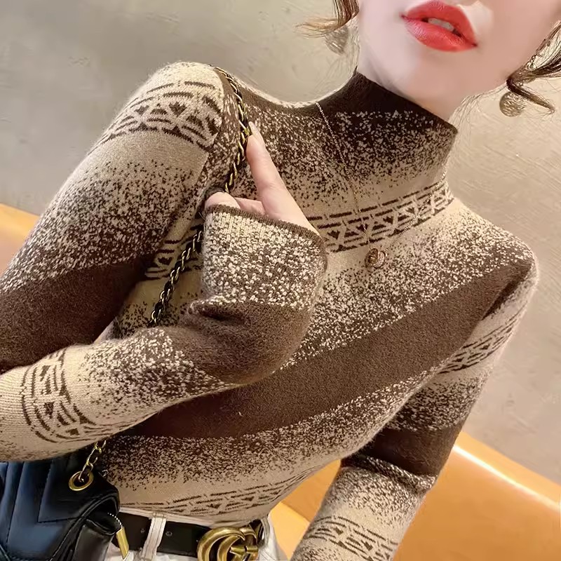 早秋新款2023年半高領針織衫女秋冬洋氣時尚毛衣打底衫內搭