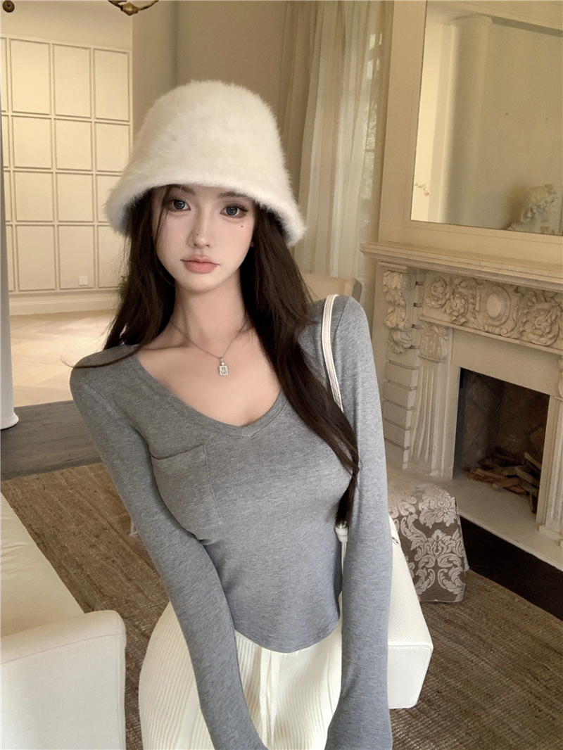 實拍~多囤T！簡單贏很大韓模感顯瘦V領長袖T恤