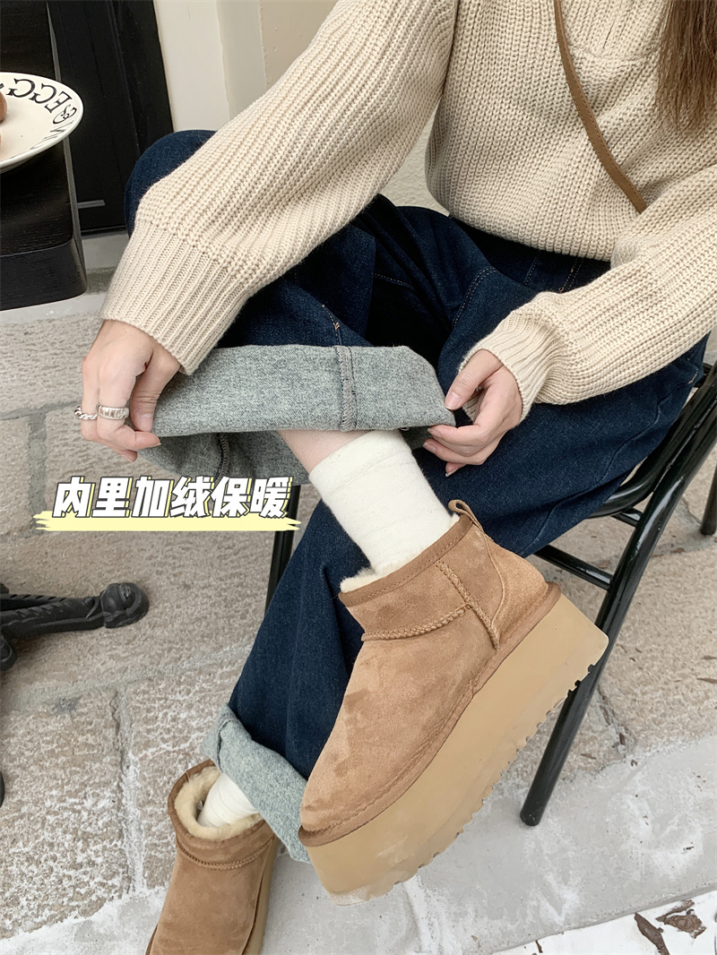 實拍 磨毛抓絨加厚秋冬新款高腰寬鬆闊腿拖地長牛仔褲女