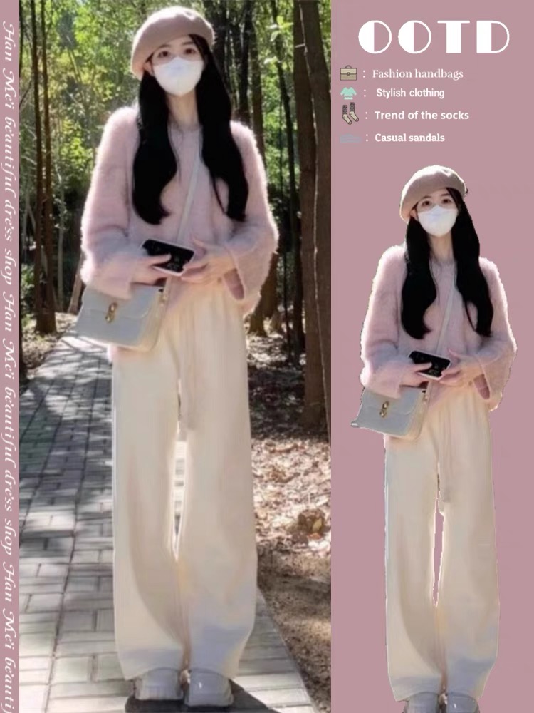 秋冬女裝茶系奶系穿搭一整套搭配氣質溫柔慵懶風毛衣韓劇兩件套裝