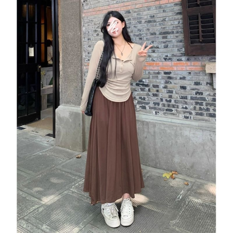 美拉德穿搭大碼胖MM2023秋季新款女裝套裝T恤吊帶兩件套初秋上衣