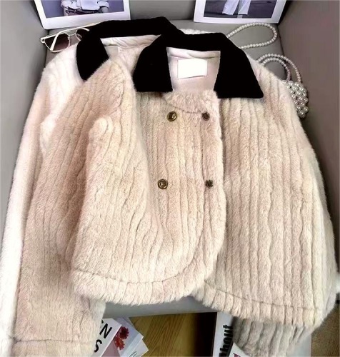 High-end small fragrant lapel short coat for women new niche chic gentle style furry age-reducing top