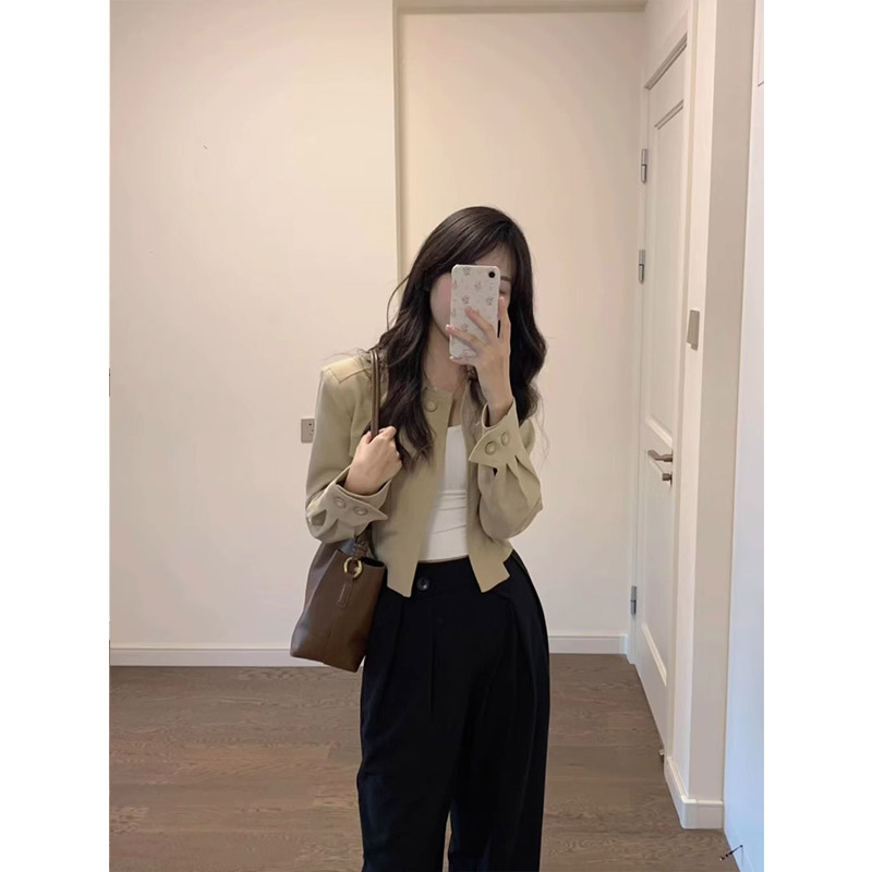 2023 new French style lining suit jacket for women autumn design loose short top for women