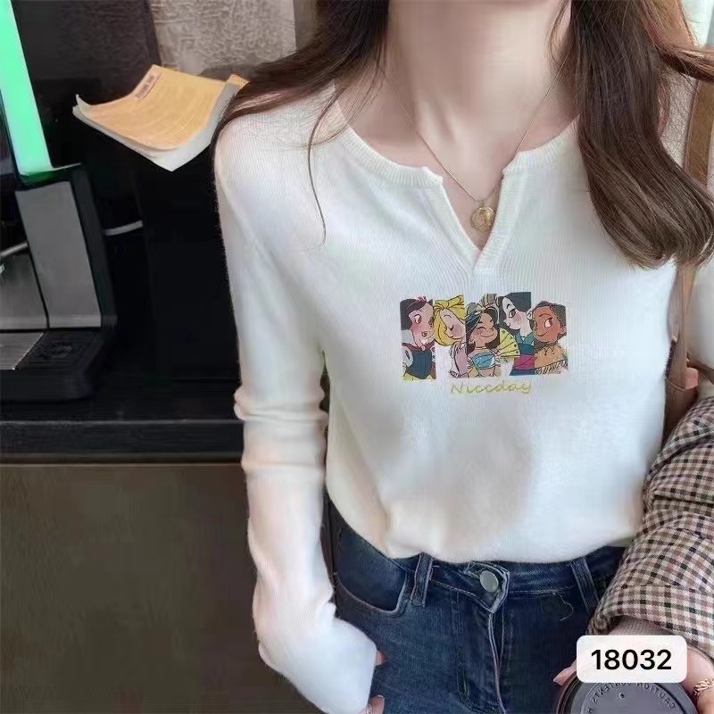 v領白色打底衫女士2023秋季新款設計感洋氣內搭印花長袖百搭上衣