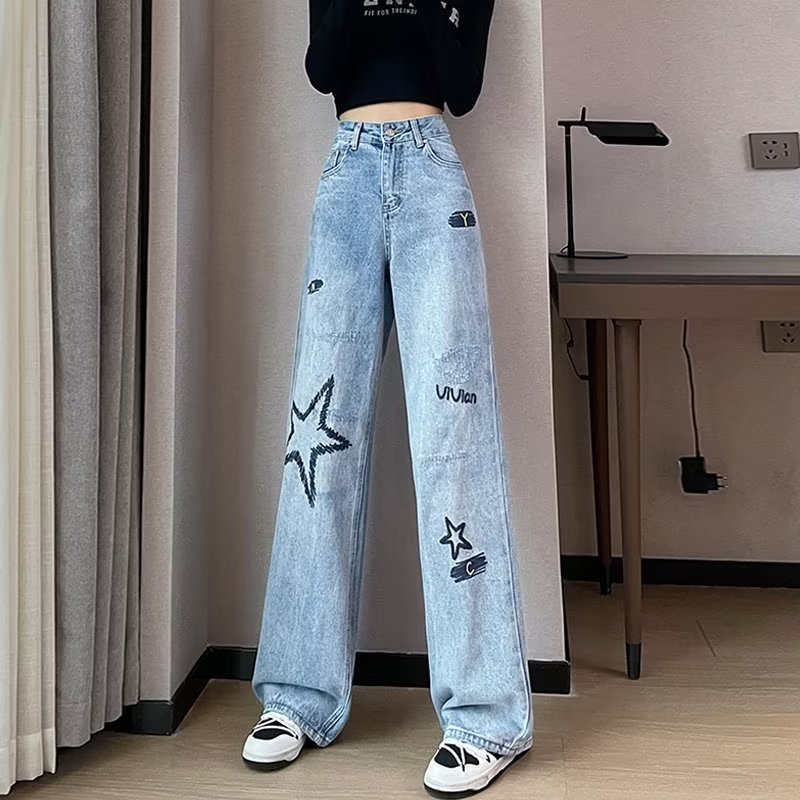 日系流行慵懶女牛仔褲新款百搭潮流氣質文藝時尚簡約ins原宿