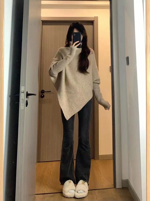 不規則高領毛衣女2023秋冬季新款溫柔韓系慵懶風加厚針織