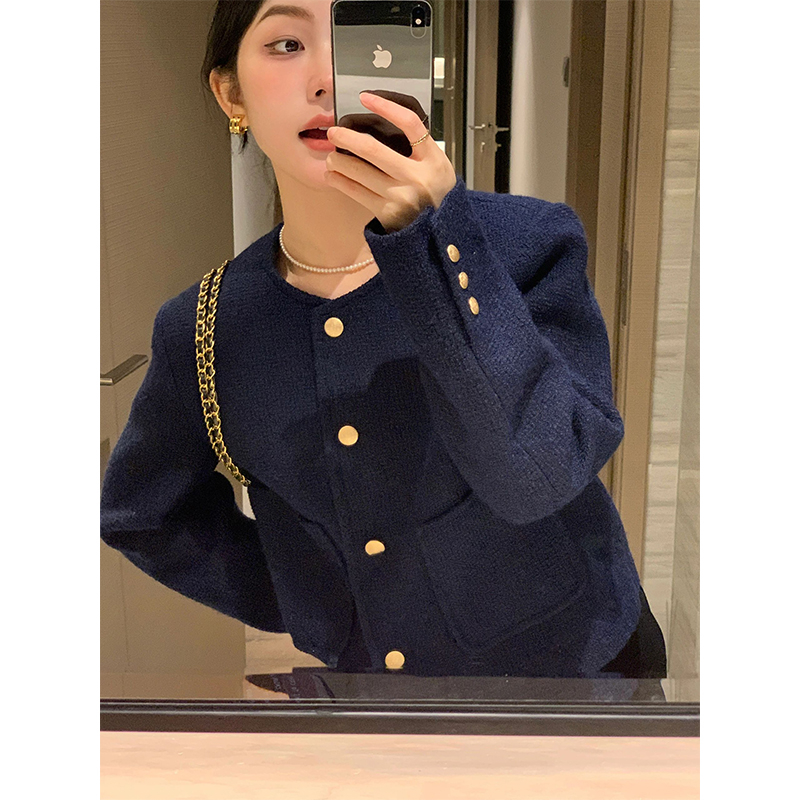 2023 French style small fragrance style lining autumn woolen weaving small fragrance style ladylike style short coat for women