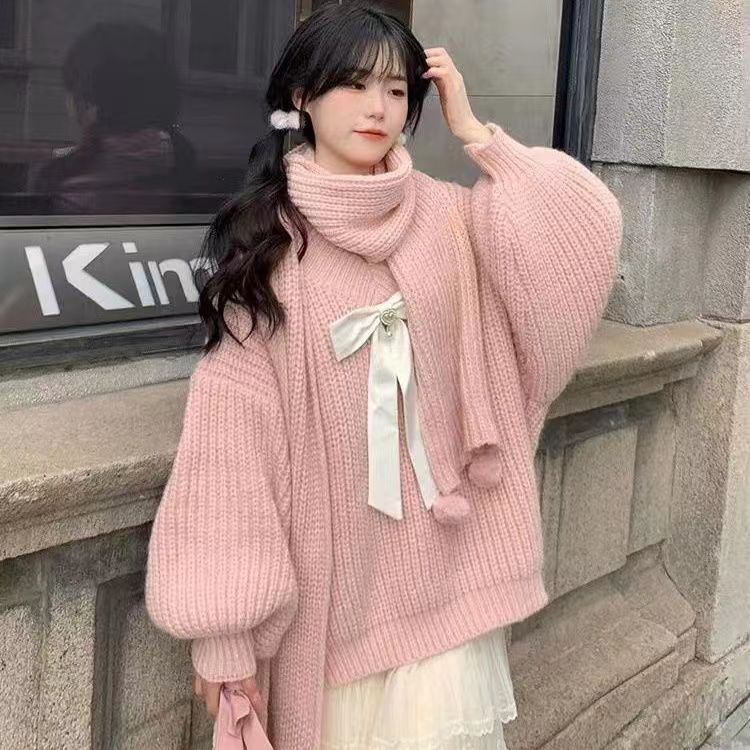 溫柔粉色寬鬆套頭慵懶溫柔風麻花套頭毛衣女2023秋冬新款名媛上衣