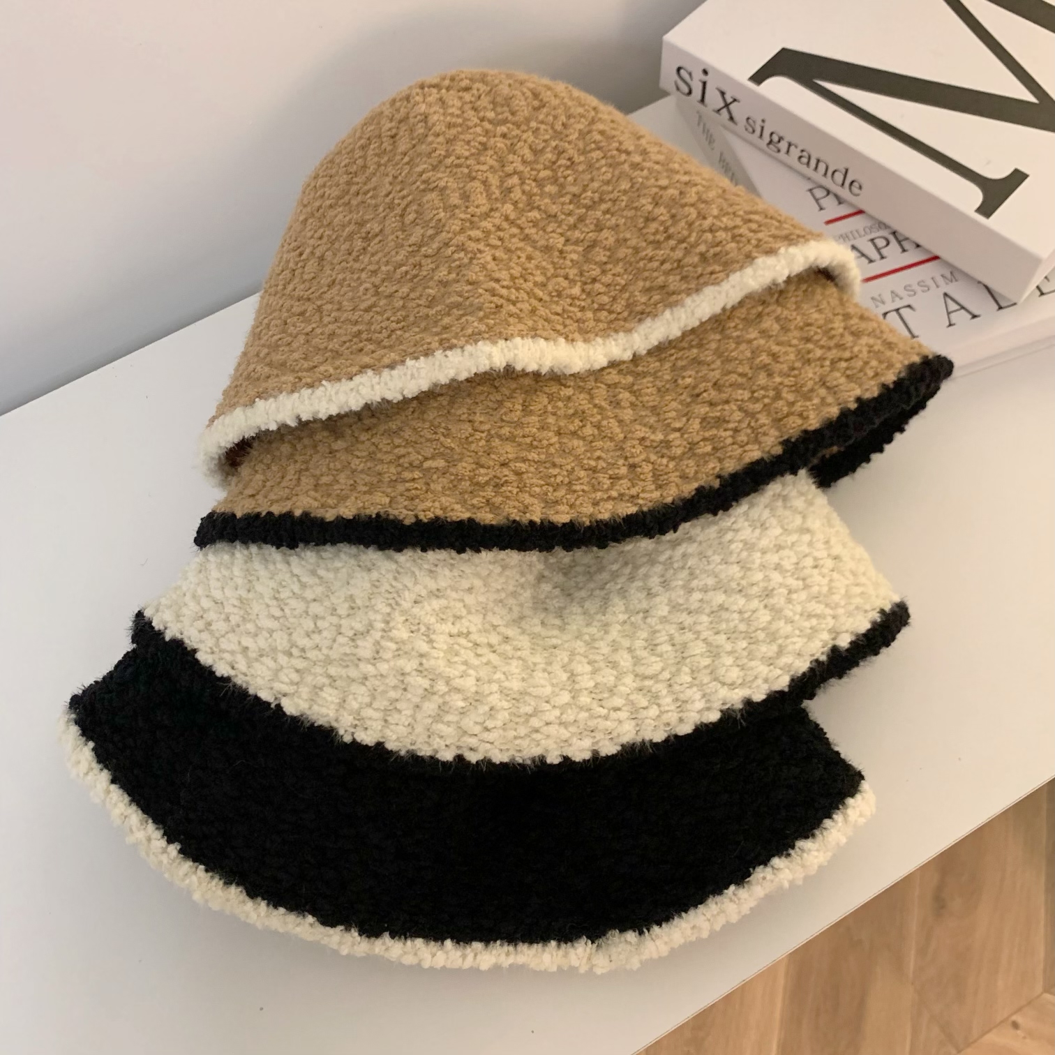 Actual price ~ Korean style plush fisherman hat autumn and winter warm bucket hat small retro versatile knitted basin hat