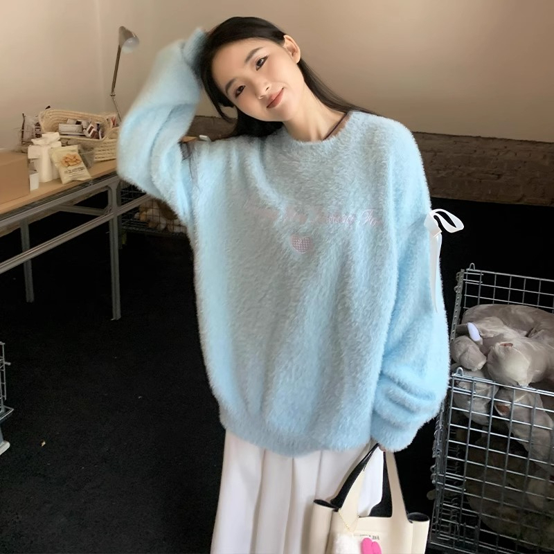 橘子樹在哪兒奶fufu慵懶軟糯綁帶毛衣女秋冬寬鬆套頭馬海毛針織衫