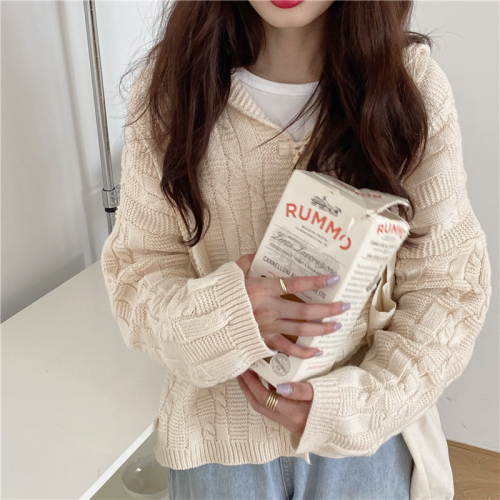 Actual shot ~ New Korean style horn button knitted cardigan sweater, twist sweater, long-sleeved loose salt style jacket