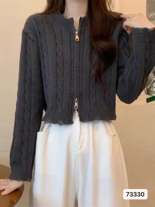 雙拉鏈高領毛衣女秋冬加厚打底內搭設計感外穿立領麻花針織衫上衣