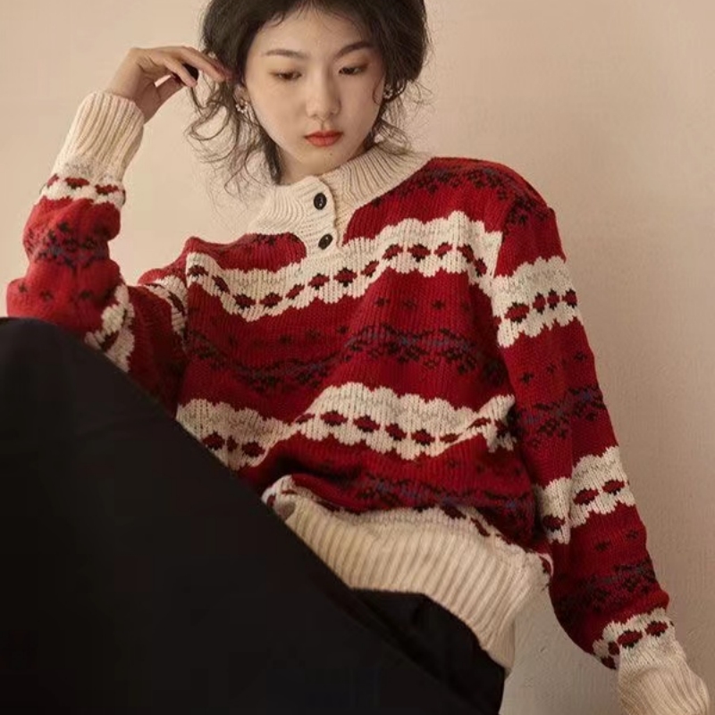 復古毛衣女2023冬季日系氣質慵懶寬鬆軟糯百搭加厚針織衫上衣外穿