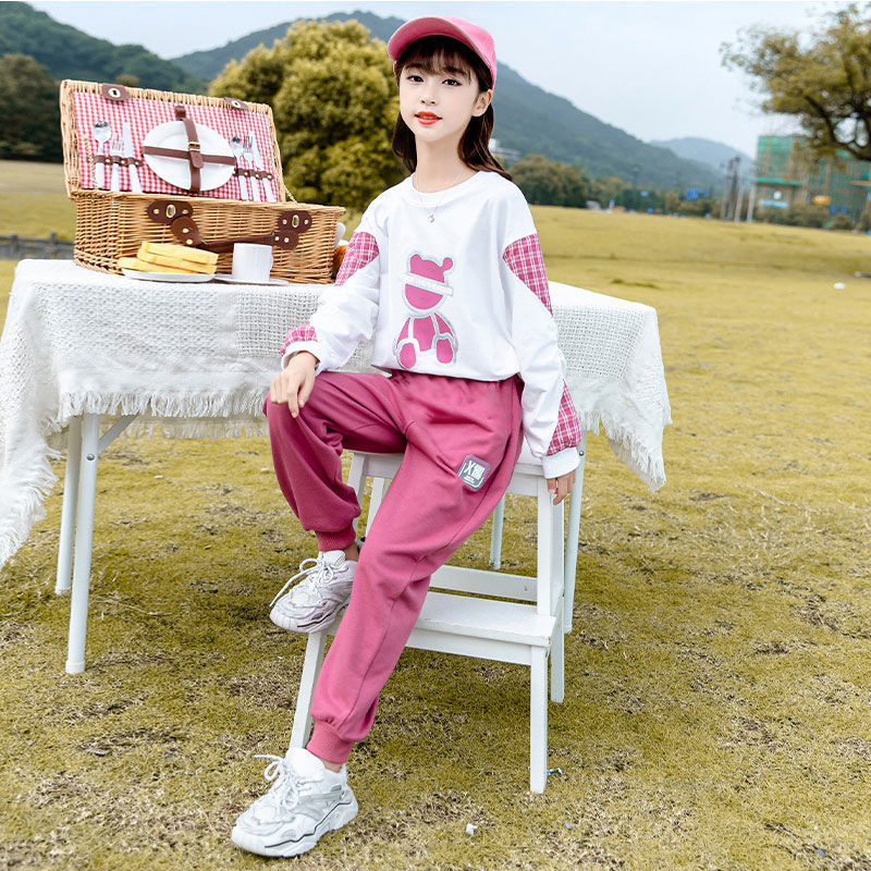 女童洋氣套裝秋裝2023新款韓版春秋中大童兒童女孩運動休閒兩件套