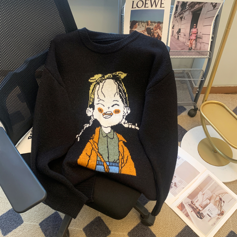 卡通毛衣套頭女秋冬季設計感小眾初秋長袖上衣寬鬆慵懶風軟糯針織