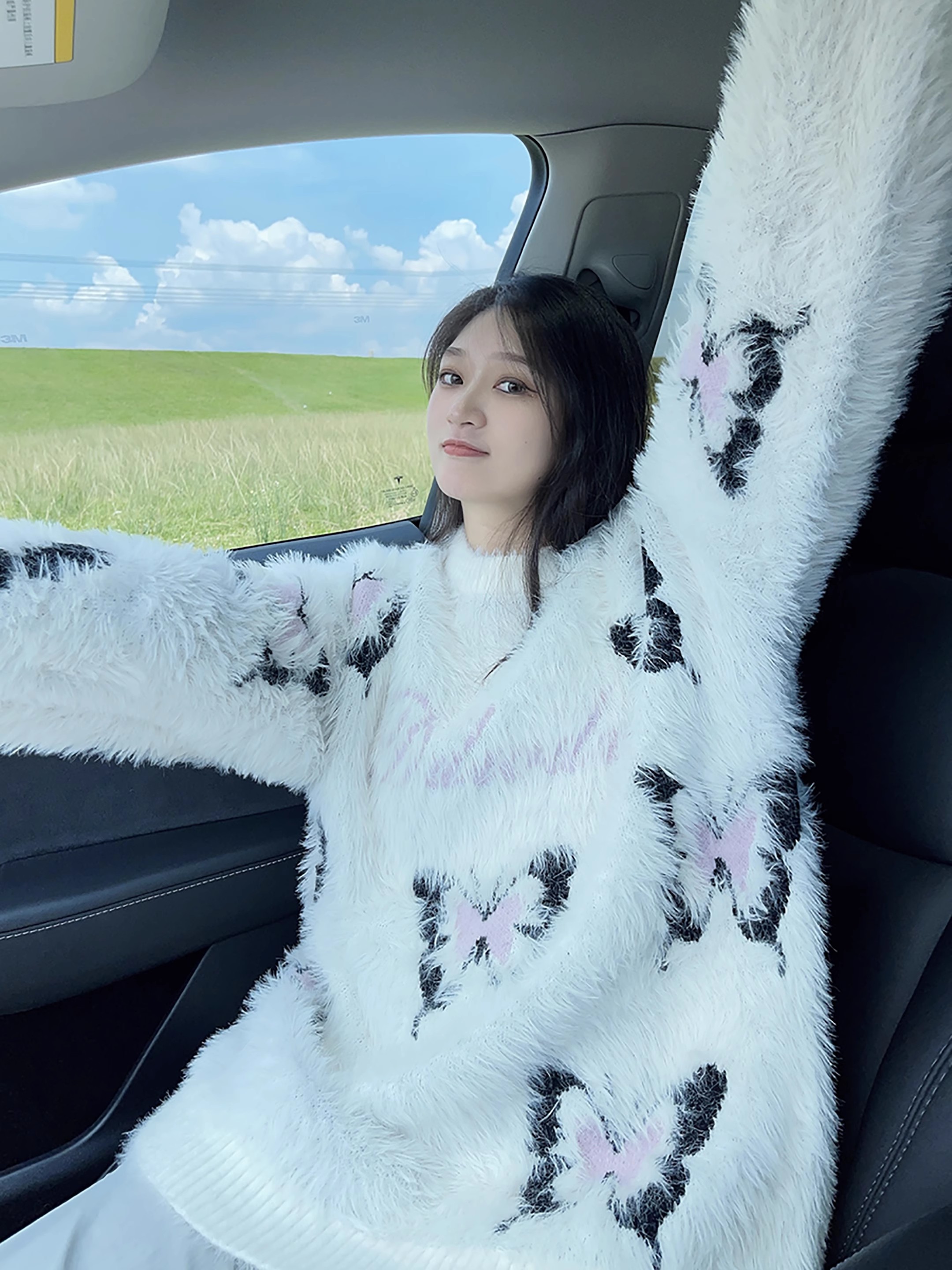 DYXY美式慵懶風蝴蝶秋冬毛衣設計感圓領小眾套頭寬鬆針織衫女上衣
