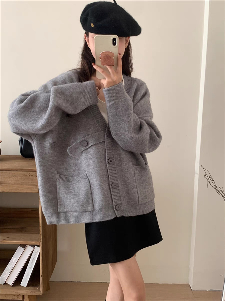 奶系穿搭溫柔慵懶風寬鬆毛衣外套女秋冬新款氣質外穿時尚針織開衫