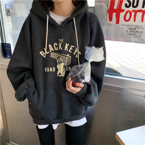 Official picture  new autumn and winter college style letter print loose lazy hooded velvet sweatshirt long-sleeved women's top