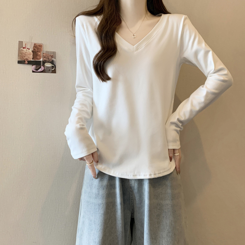 Actual shot of the new autumn and winter  fat mm, versatile, stylish and careful, thickened and warm, right shoulder long-sleeved bottoming shirt T-shirt