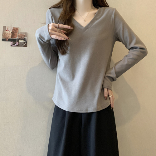 Actual shot of the new autumn and winter  fat mm, versatile, stylish and careful, thickened and warm, right shoulder long-sleeved bottoming shirt T-shirt