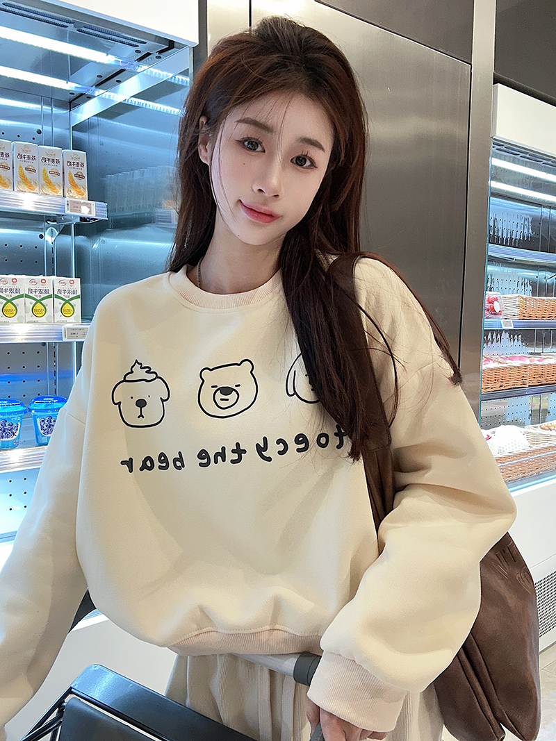 本店原創~實拍~印花短款圓領加絨加厚衛衣
