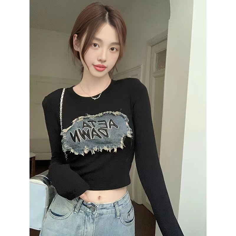 辣妹修身顯瘦長袖t恤設計感小眾打底衫女裝秋冬新款內搭短款上衣