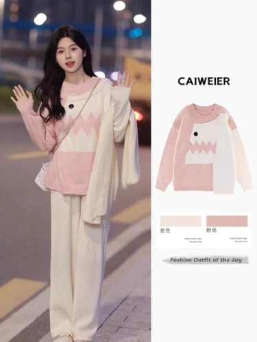 Pink Dopamine Girl Autumn  New Pure and Sweet Style Knitted Sweater Top with a Unique Tea-like Atmosphere