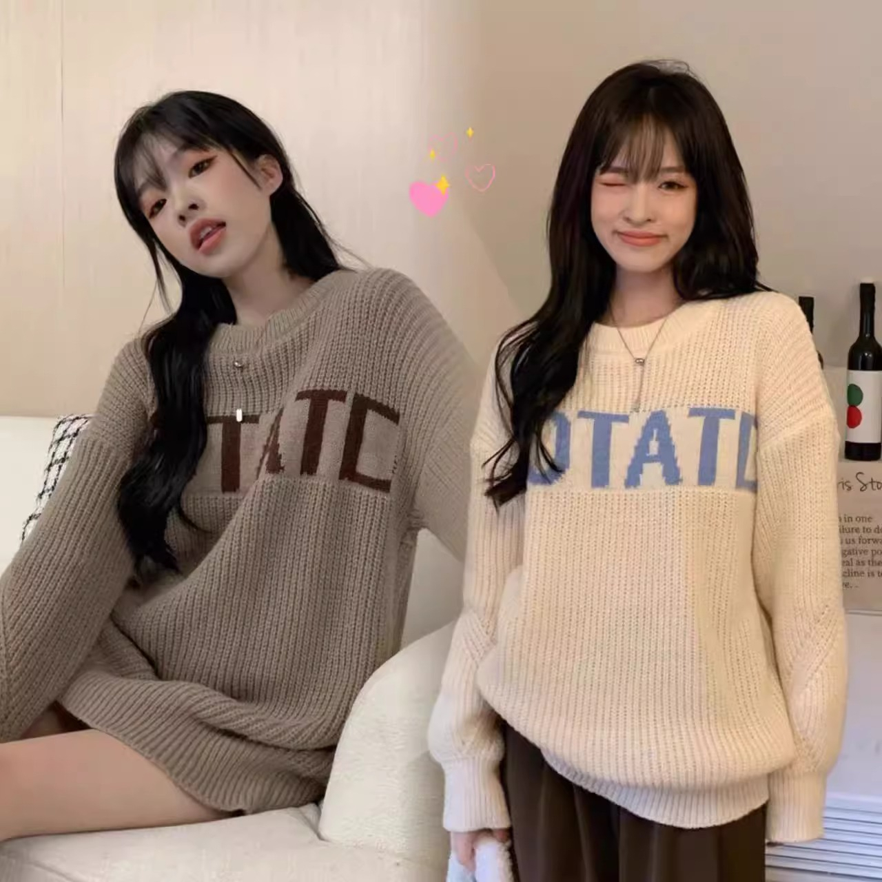 慵懶風復古字母刺繡針織衫毛衣女裝秋季2023新款寬鬆顯瘦長袖上衣
