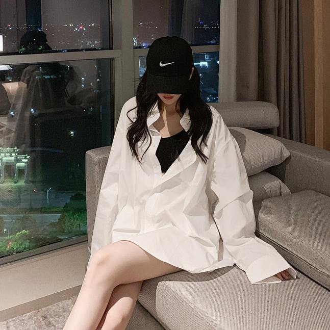 春秋新款慵懶風中長款寬鬆百搭白襯衫女復古港味長袖襯衣上衣