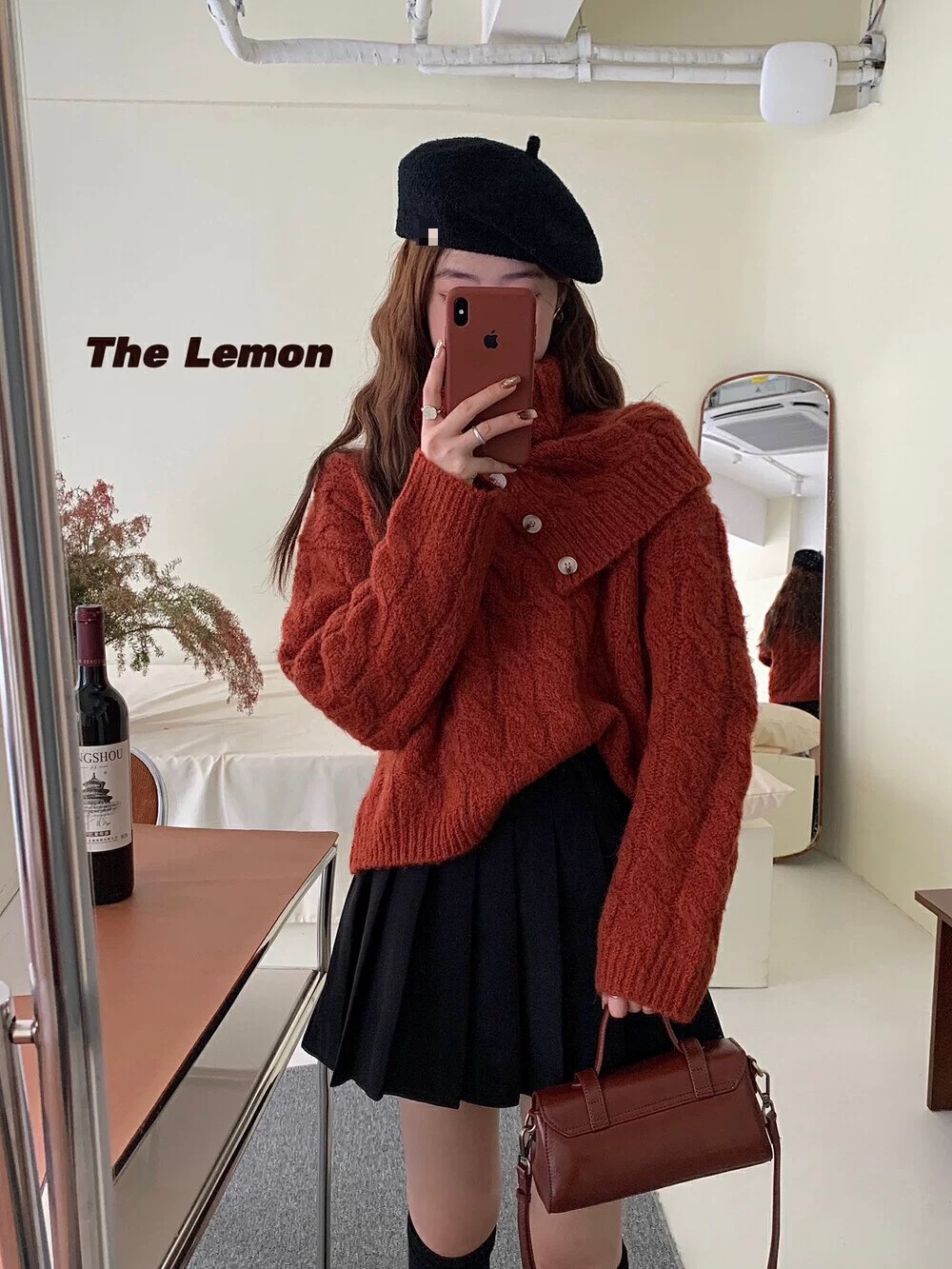 THE LEMON檸檬綠茶慵懶風麻花編織設計感針織毛衣+單排扣圍脖披肩
