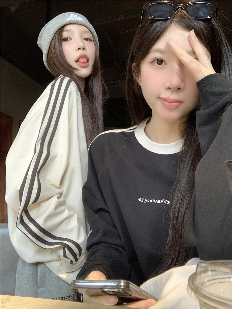 Real shot original homemade American round neck couple's velvet long-sleeved trendy raglan sweatshirt