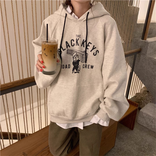 Official picture  new autumn and winter college style letter print loose lazy hooded velvet sweatshirt long-sleeved women's top