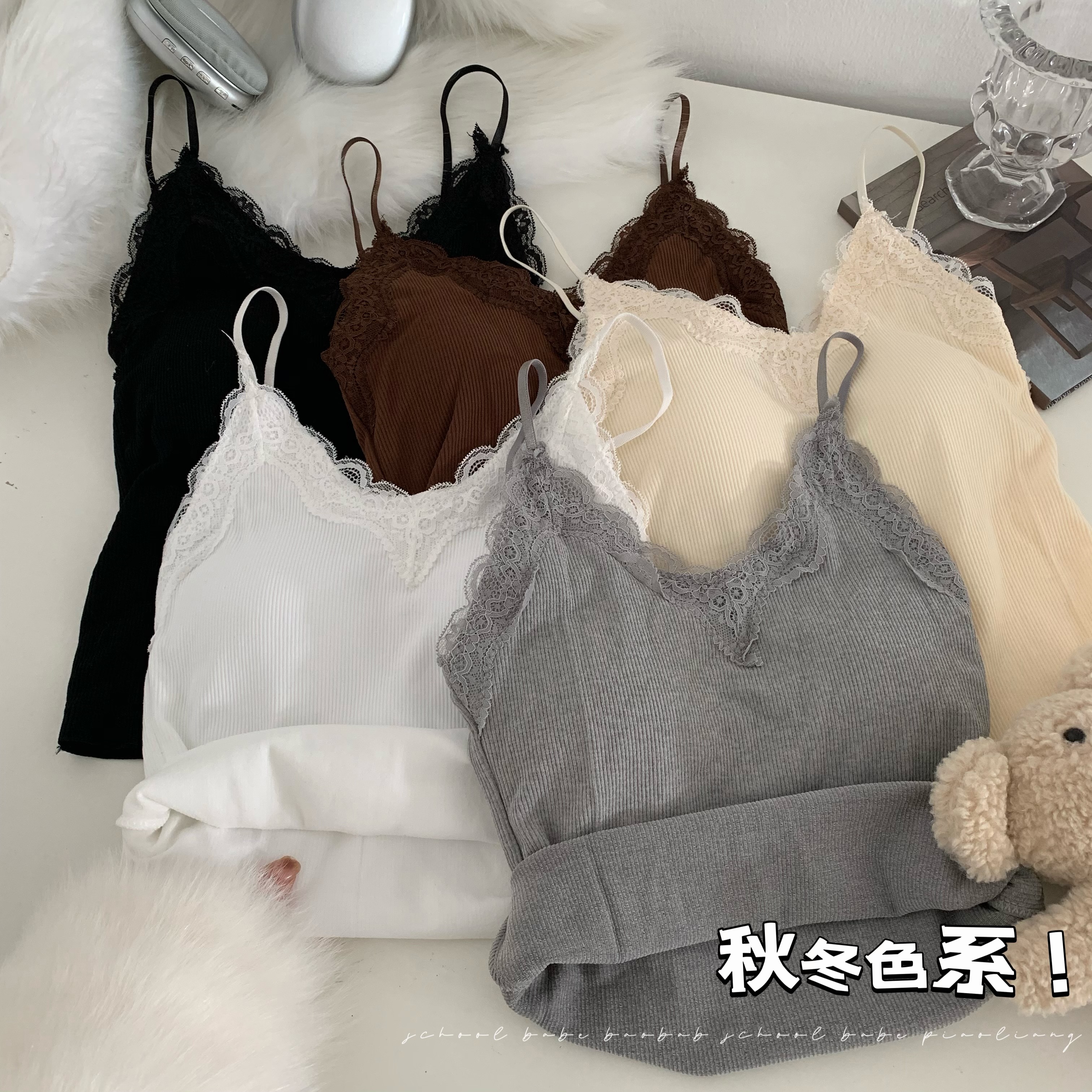 實拍 蕾絲拼接吊帶背心夏內搭設計感性感外穿V領無袖打底上衣