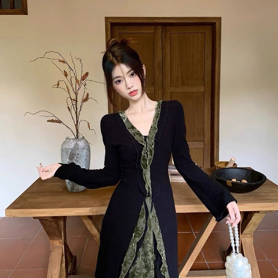 原版面料+做法 秋季2023款兩件套長款收腰長袖開衫時尚半身裙女