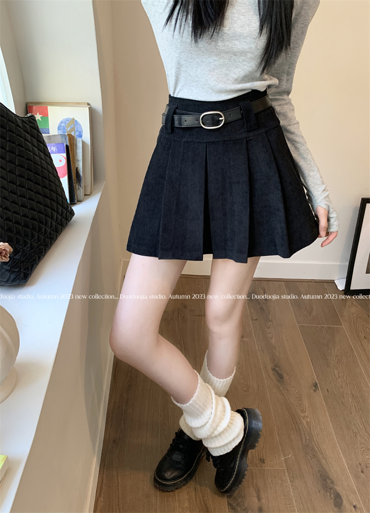 實拍 ~復古辣妹燈芯絨百褶半身裙女高腰顯瘦a字防走光短裙