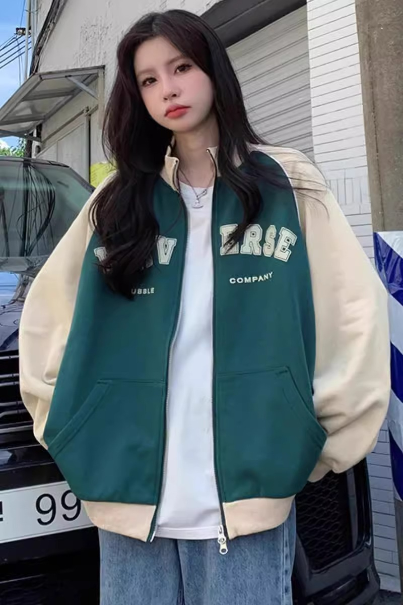 Coat sweatshirt women's autumn and winter small zipper cardigan loose age-reduced junior high school student jacket baseball uniform