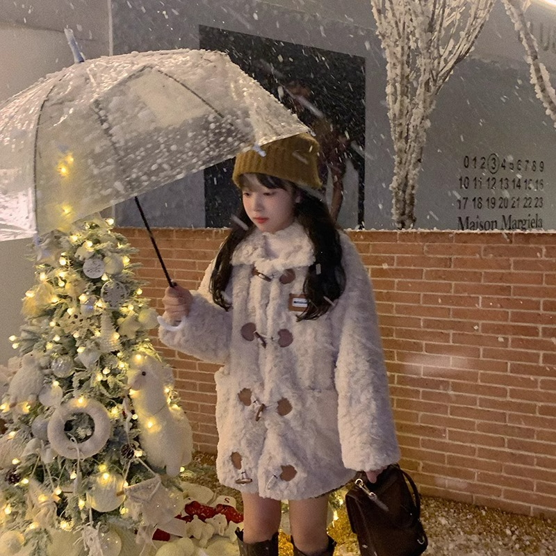 2023 new imitation rabbit velvet love horn buckle age-reducing furry warm fur lamb plush jacket for women winter