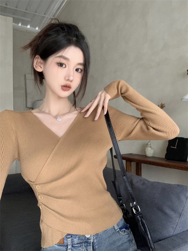 實拍 秋冬新款純色打底衫女毛衣修身上衣長袖針織衫