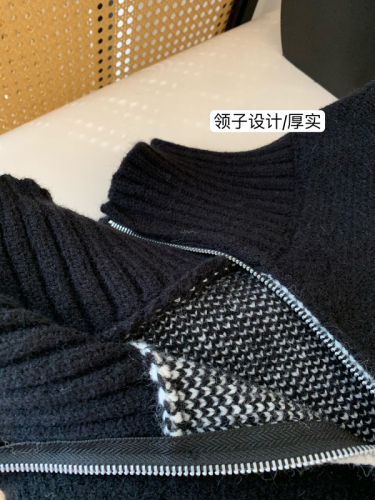 韩国Hone高品质休闲复古五角星双拉链毛衣羊毛开衫