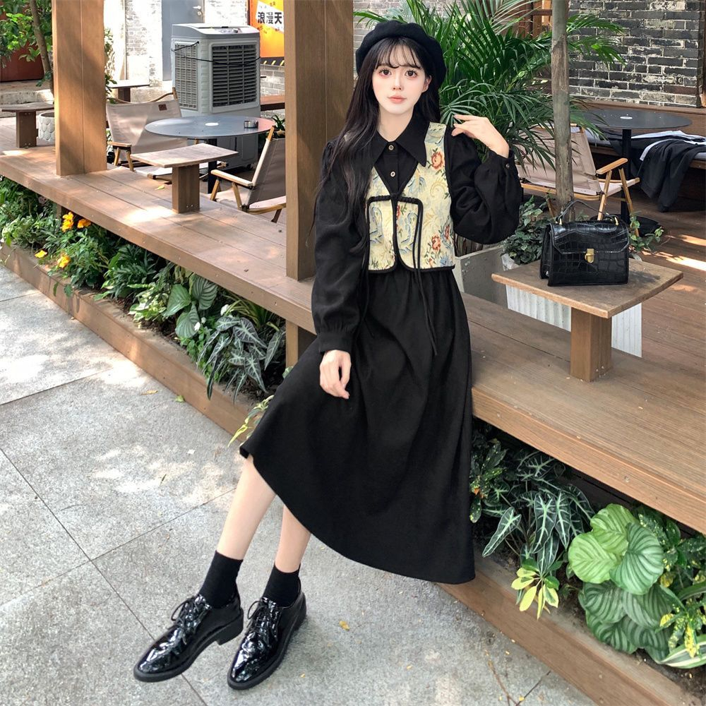 原版面料+做法 連衣裙新款復古盤扣燈芯絨年輕兩件套連衣裙女潮