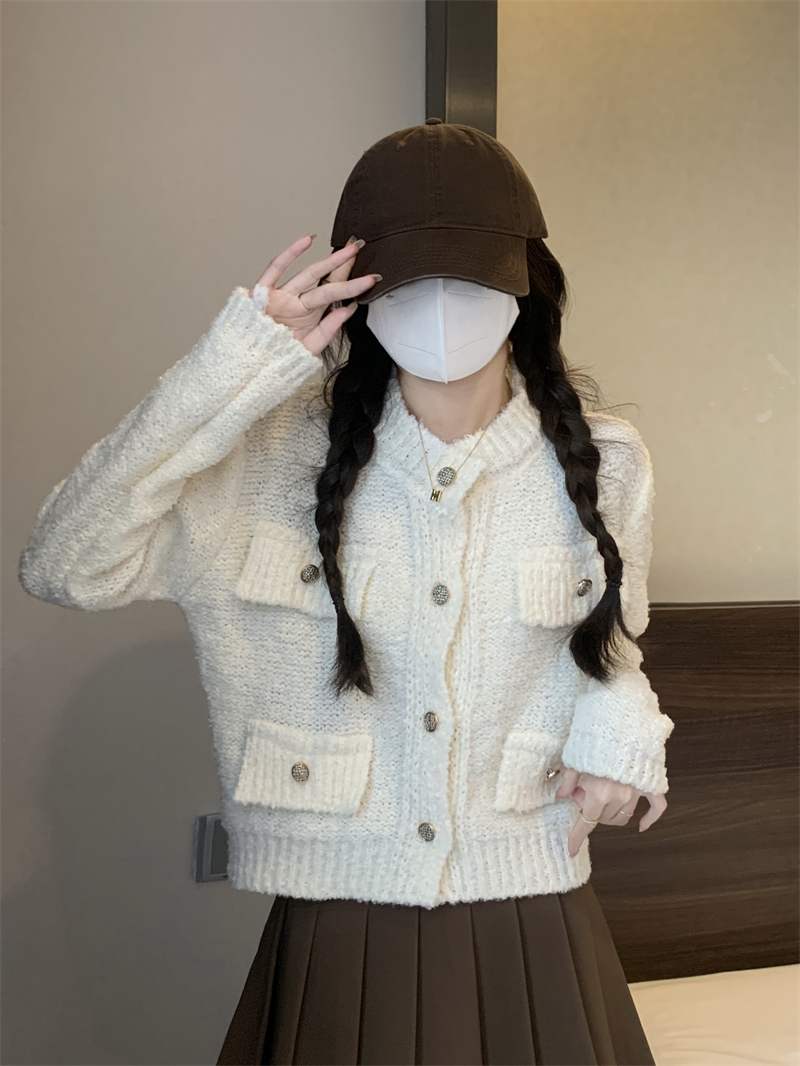 實拍 秋冬新款顆粒毛毛設計感小香風開衫毛衣女款外套上衣