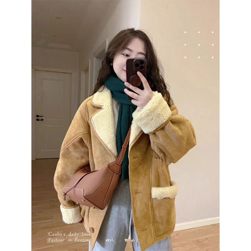 Lamb velvet autumn and winter lamb wool small fragrant fur one-piece thickened lamb velvet jacket for women