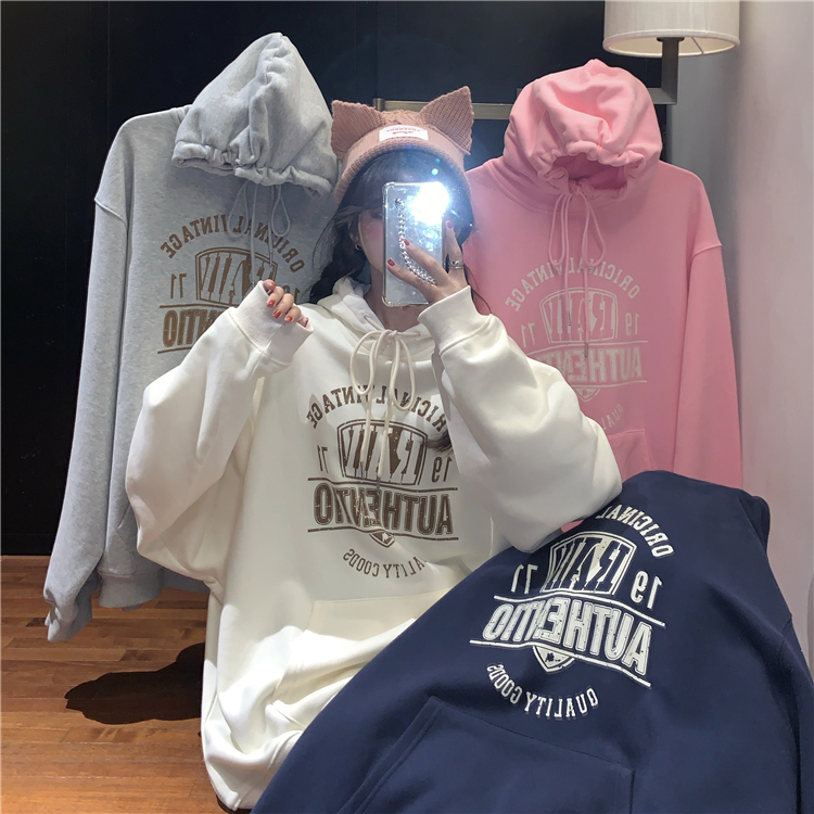 ins super hot sweatshirt for women spring and autumn oversize velvet hooded jacket trendy lazy style bf loose korean style top