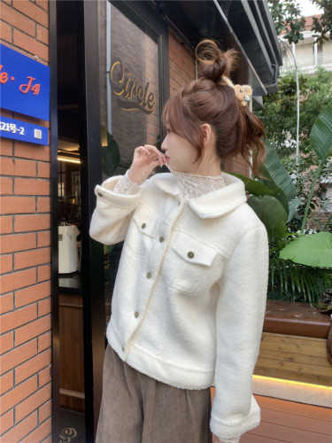 Actual shot of new autumn and winter lamb wool thickened short coat for women, Korean style imitation mink velvet versatile top for little people