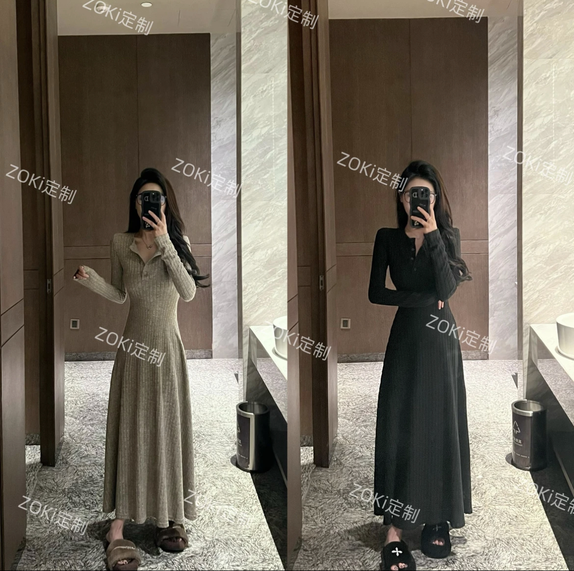 美神降臨小眾設計修身顯瘦甜酷長袖磨毛連衣裙-