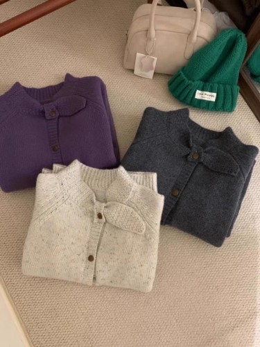 Korean  autumn and winter women's high-quality thickened purple knitted cardigan sweater jacket with small neckline