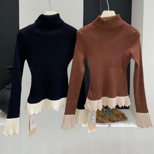 LS autumn and winter design high collar bell sleeve sweater bottoming shirt for women niche retro slim irregular inner wear